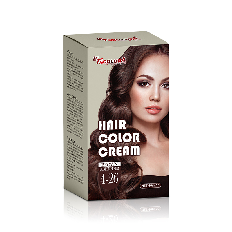 Creme de cor de cabelo orgânico marrom arroxeado vermelho para salão