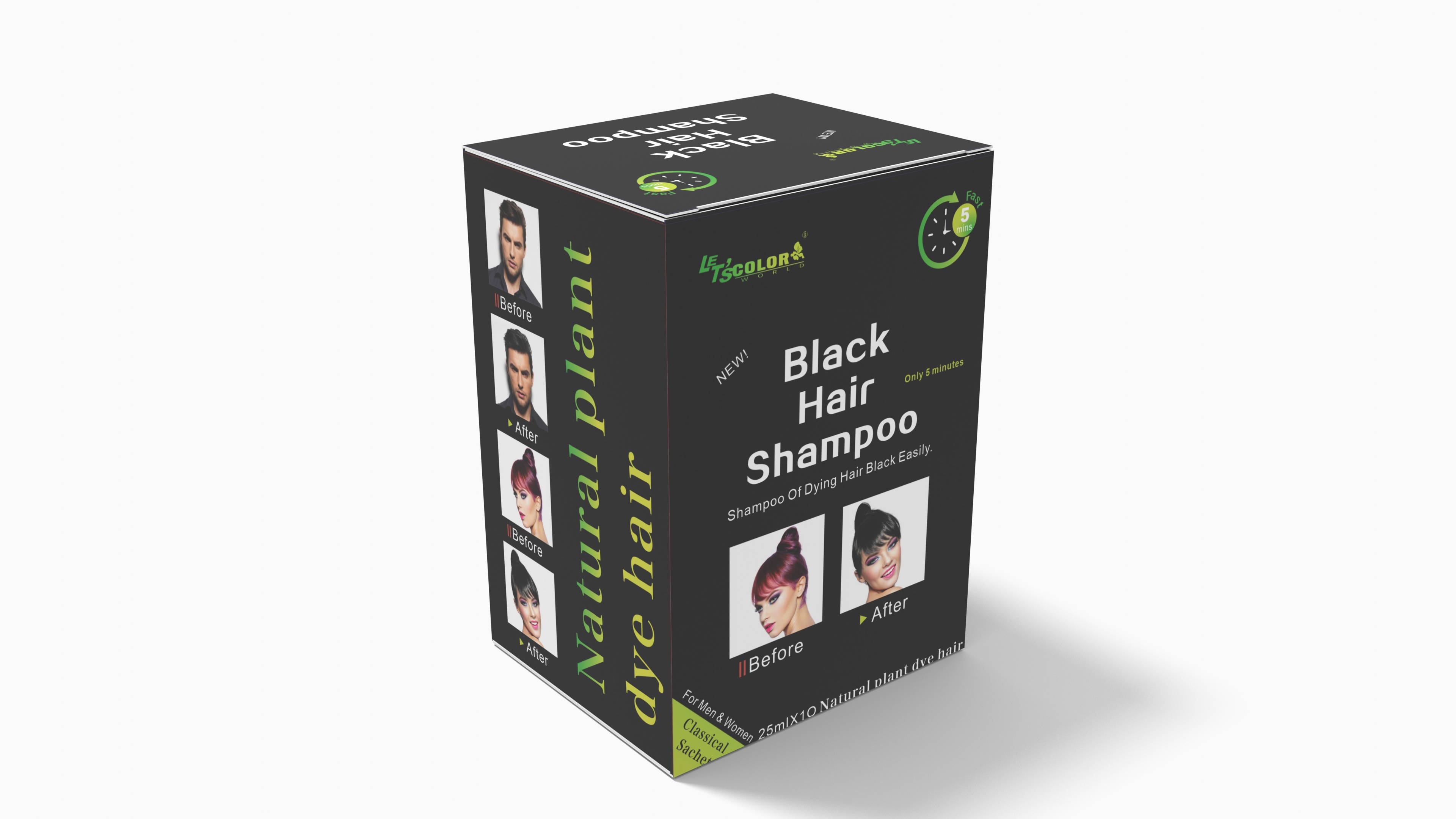 Shampoo de cor de cabelo preto natural para homens